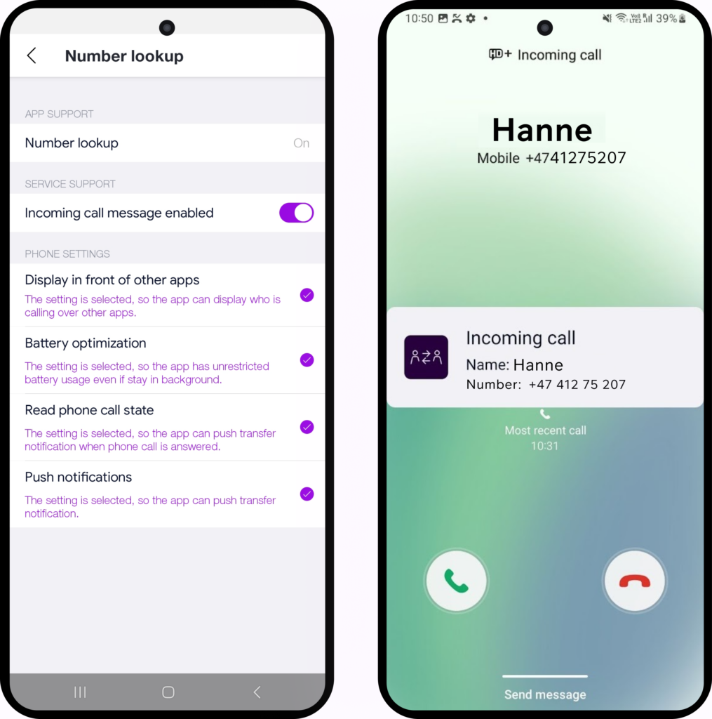 Mobile App - Number Lookup - Telia Smart Connect